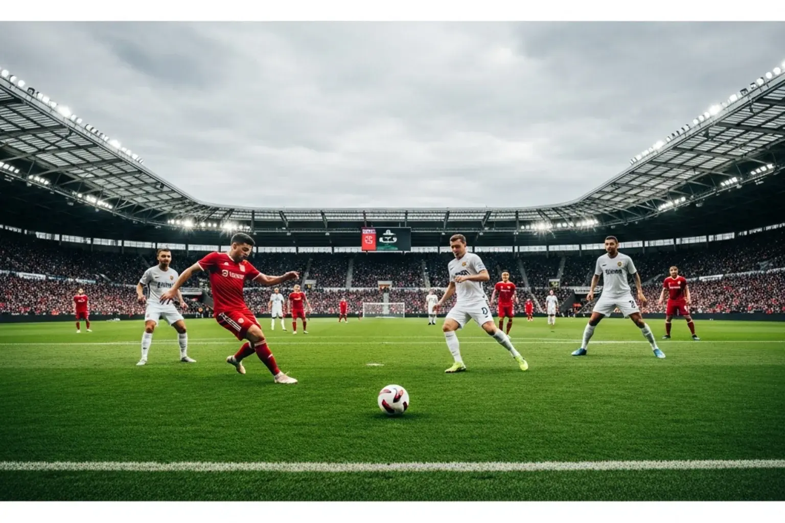Korrekt resultat — fodboldkamp med stadionurbrædder i baggrunden