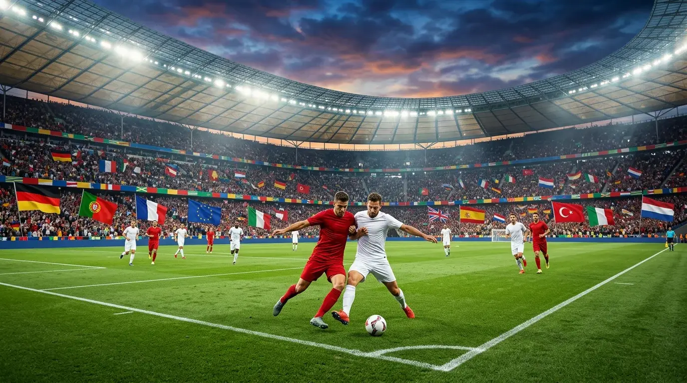 EM-slutrunde — fodboldkamp på europæisk turneringsstadion