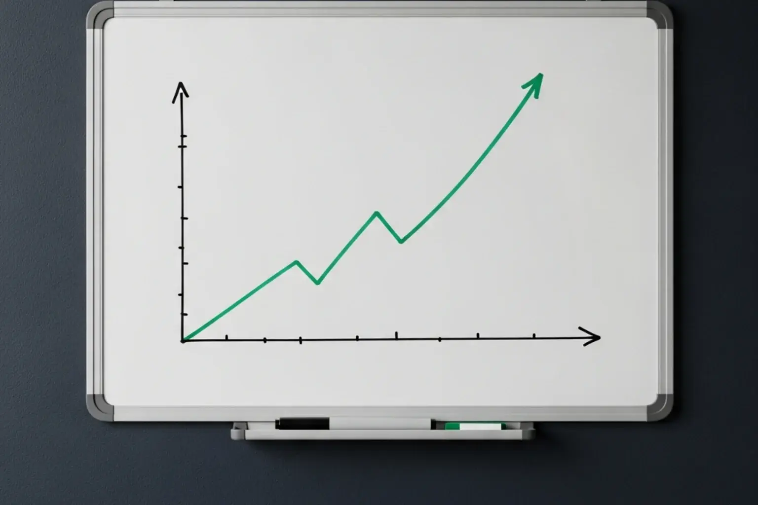 Opadgående linjekurve på hvid tavle illustrerer Expected Value over tid