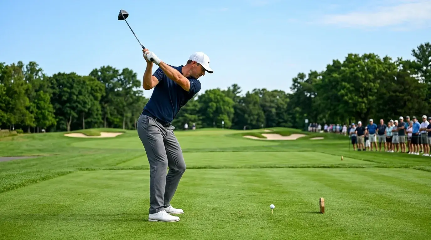 Golf — professionel spiller midt i sving på fairwayen