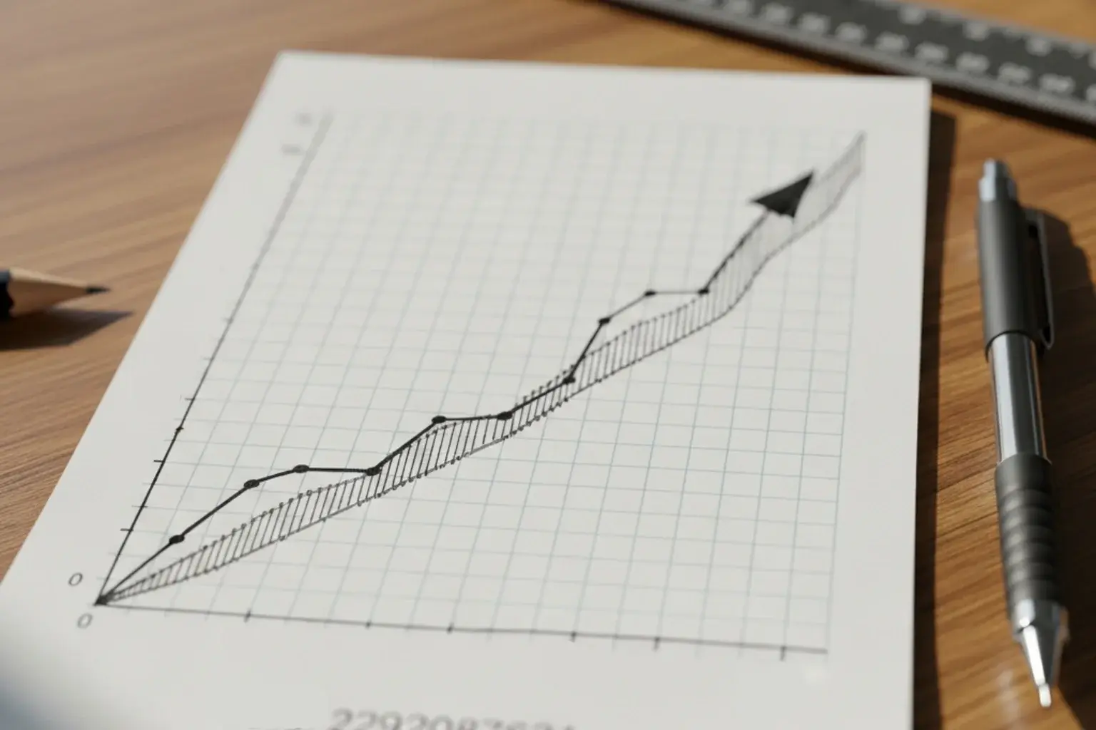 Martingale — håndtegnet progressionskurve på millimeterpapir