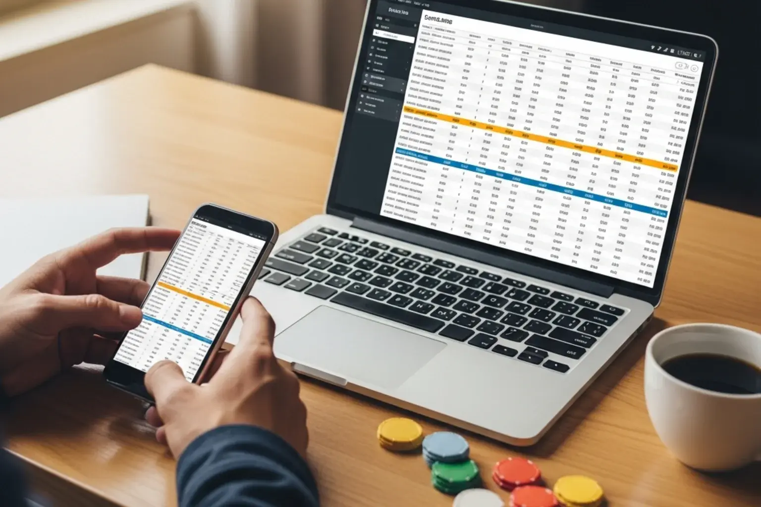 Odds sammenligning — smartphone og bærbar med sportsdata side om side