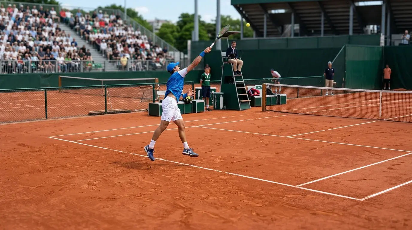 Tennis — professionel spiller under serve på grusbane