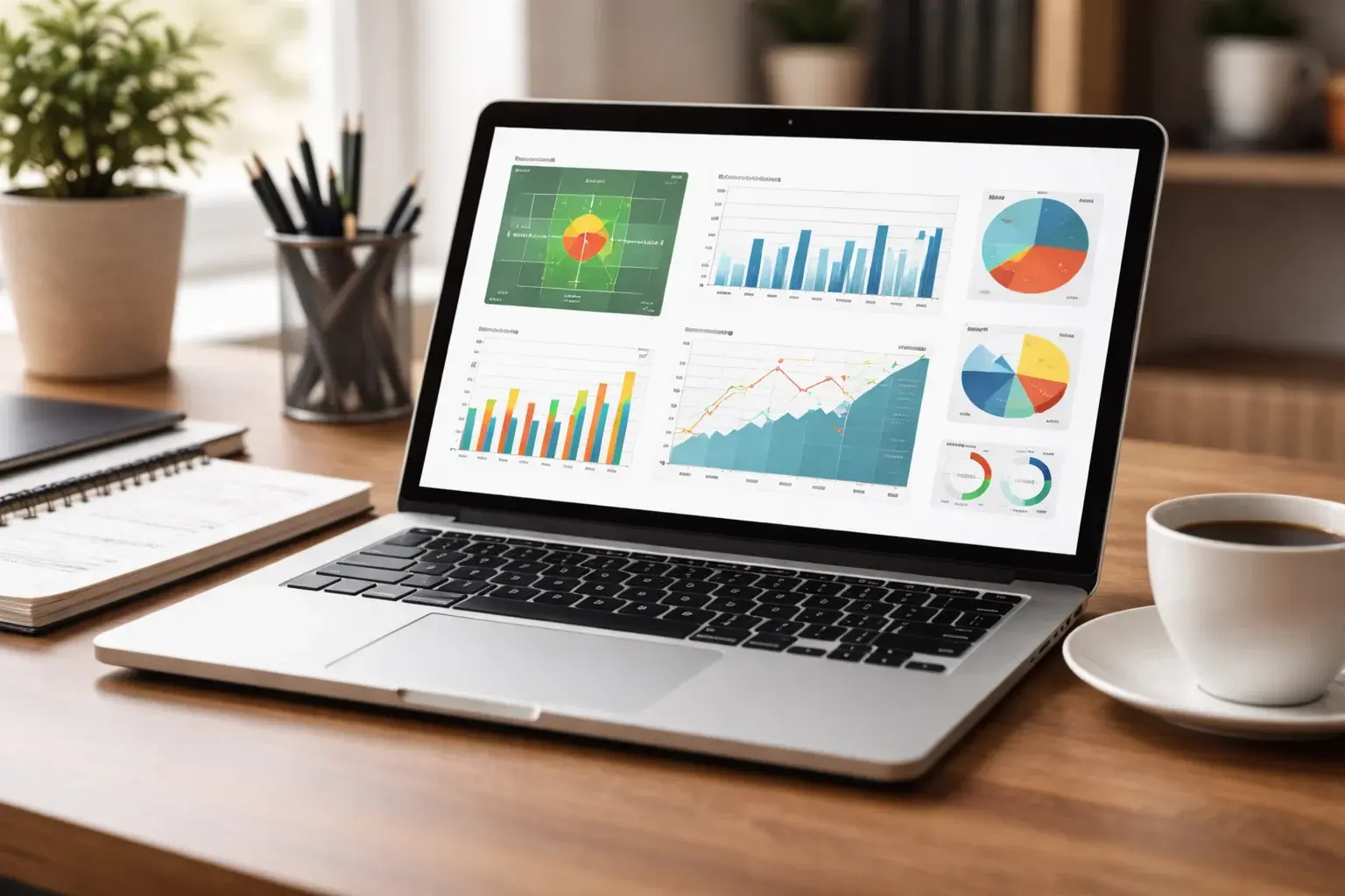 xG og statistik — laptop med analytisk dashboard og diagrammer